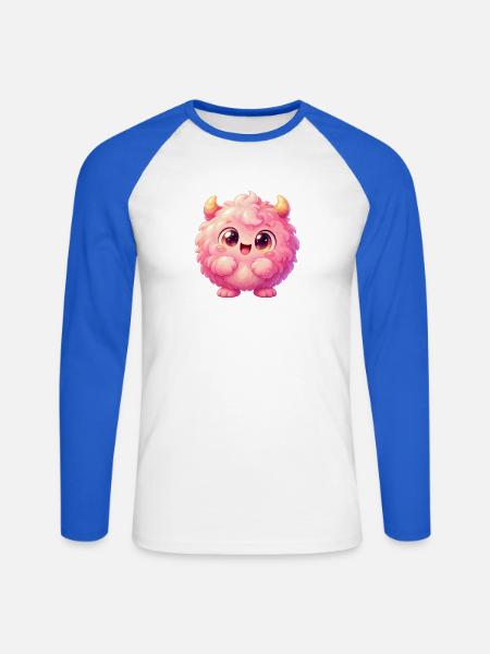 Pink Fluff Monster Kuschelheld - Unisex Baseballshirt langarm - Weiß/Royalblau