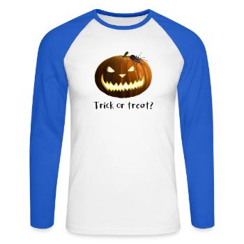 Trick or treat - Kürbis mit Spinne - Unisex Baseballshirt langarm - Weiß/Royalblau - Vorne - Nik (191cm)