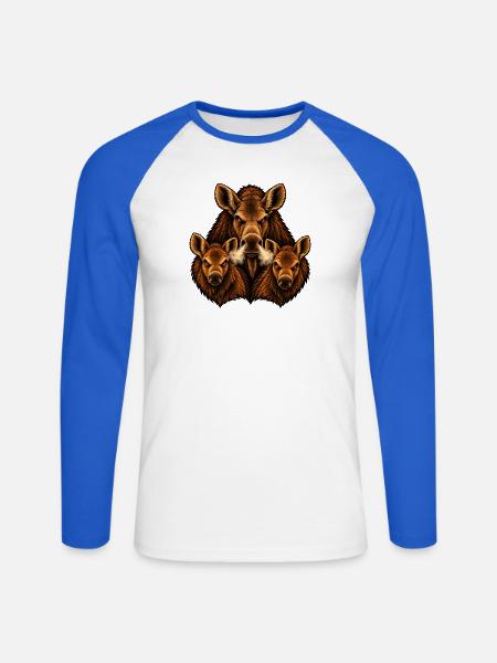 Elch, Kuh und Kälber - Unisex Baseballshirt langarm - Weiß/Royalblau