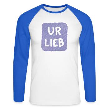 UR LIEB – Süßer Babyspruch zur Geburt Österreich - Unisex Baseballshirt langarm - Weiß/Royalblau - Vorne - Nik (191cm)