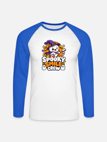 Spooky Smile Crew Halloween - Unisex Baseballshirt langarm - Weiß/Royalblau