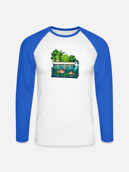 Fische unter einem lebendigen Garten - Unisex Baseballshirt langarm - Weiß/Royalblau