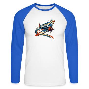 Flugzeuge und Luftstrombänder - Unisex Baseballshirt langarm - Weiß/Royalblau - Vorne - Nik (191cm)