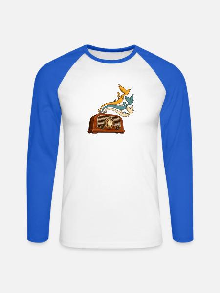 Radiowellen werden zu Vögeln - Unisex Baseballshirt langarm - Weiß/Royalblau