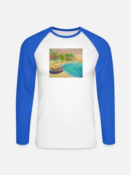 Insellandschaftsstrand und heißer Sand - Unisex Baseballshirt langarm - Weiß/Royalblau
