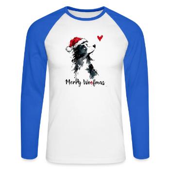 Border Collie Weihnachtsmütze Merry Woofmas Herz - Unisex Baseballshirt langarm - Weiß/Royalblau - Vorne - Nik (191cm)