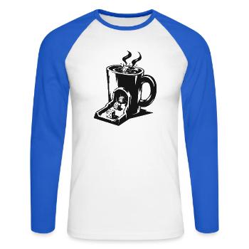Kaffeewürfelturm - Unisex Baseballshirt langarm - Weiß/Royalblau - Vorne - Nik (191cm)