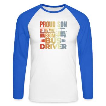 Proud Son Of The Most Awesome Bus Driver - Unisex Baseballshirt langarm - Weiß/Royalblau - Vorne - Nik (191cm)