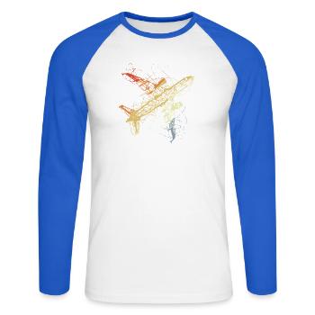 Flugzeug Skizze Vintage - Unisex Baseballshirt langarm - Weiß/Royalblau - Vorne - Nik (191cm)