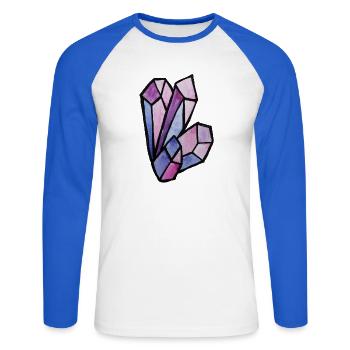 Mosaik aus Buntglas-Edelsteinherzen - Unisex Baseballshirt langarm - Weiß/Royalblau - Vorne - Nik (191cm)