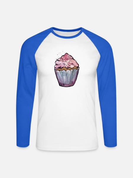 Rosa Aquarell Cupcake - Unisex Baseballshirt langarm - Weiß/Royalblau