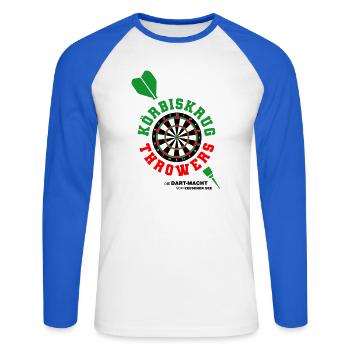 Körbiskrug Throwers  - Unisex Baseballshirt langarm - Weiß/Royalblau - Vorne - Nik (191cm)