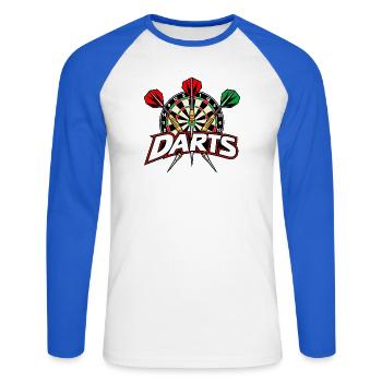 Dartboard - Dartspiel - Darts Bilder - Unisex Baseballshirt langarm - Weiß/Royalblau - Vorne - Nik (191cm)