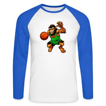 Schimpansen Basketballerin / Basketball Affe - Unisex Baseballshirt langarm - Weiß/Royalblau - Vorne - Nik (191cm)