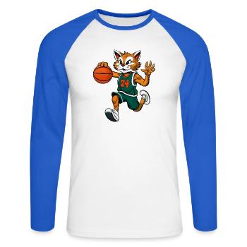 Katzen Basketball - Unisex Baseballshirt langarm - Weiß/Royalblau - Vorne - Nik (191cm)