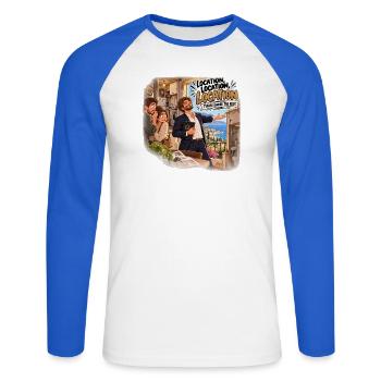 Humor Immobilienmietung Miete - Unisex Baseballshirt langarm - Weiß/Royalblau - Vorne - Nik (191cm)