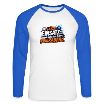 Letzter Einsatz Feierabend - Unisex Baseballshirt langarm - Weiß/Royalblau - Vorne - Nik (191cm)