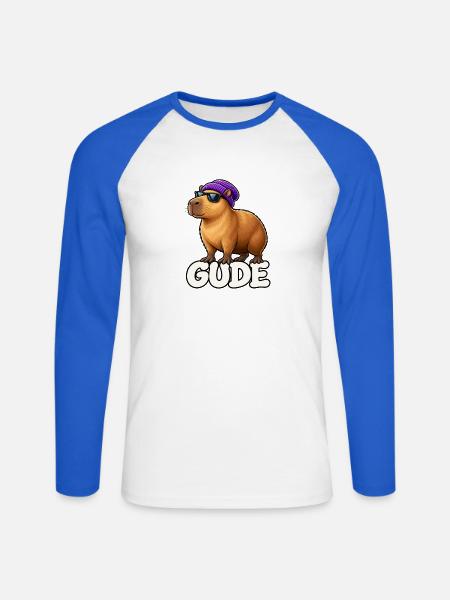Gude Pelzheld mit Sonnenbrille - Unisex Baseballshirt langarm - Weiß/Royalblau