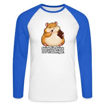 Hamster auf dem Weg zur Traumfigur - Unisex Baseballshirt langarm - Weiß/Royalblau - Vorne - Nik (191cm)