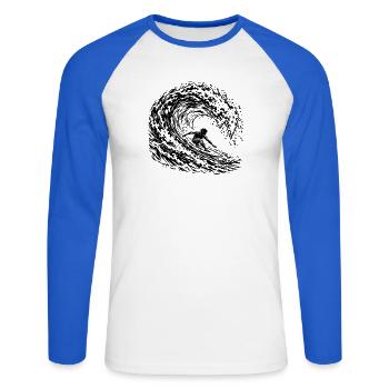 Surfer Welle - Unisex Baseballshirt langarm - Weiß/Royalblau - Vorne - Nik (191cm)