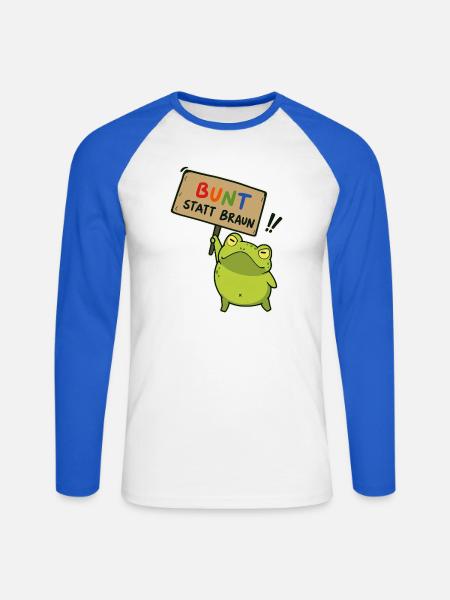 Bunter Demo-Frosch - Unisex Baseballshirt langarm - Weiß/Royalblau