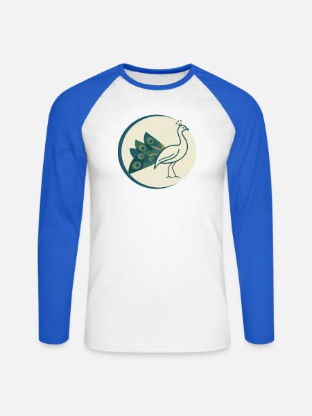 Pfau - Unisex Baseballshirt langarm - Weiß/Royalblau