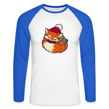 Schlafender Fuchs im Schal - Unisex Baseballshirt langarm - Weiß/Royalblau - Vorne - Nik (191cm)