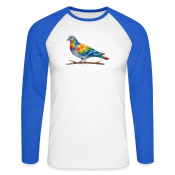 Regenbogenvogel - Unisex Baseballshirt langarm - Weiß/Royalblau - Vorne - Nik (191cm)