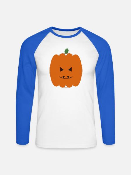 Kürbis Halloween Lächeln Design - Unisex Baseballshirt langarm - Weiß/Royalblau