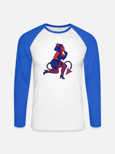Crimson Devil Pinup - Unisex Baseballshirt langarm - Weiß/Royalblau