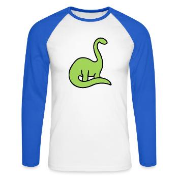 Lime Dino Silhouette auf Schwarz - Unisex Baseballshirt langarm - Weiß/Royalblau - Vorne - Nik (191cm)