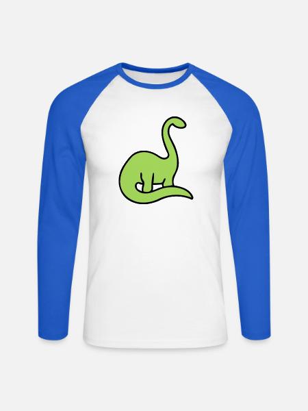 Lime Dino Silhouette auf Schwarz - Unisex Baseballshirt langarm - Weiß/Royalblau