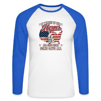 Helden-Gedenken USA Flagge Hundemarken - Unisex Baseballshirt langarm - Weiß/Royalblau - Vorne - Nik (191cm)
