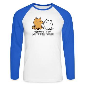 Gott hat ihnen Schwänze angezogen - Unisex Baseballshirt langarm - Weiß/Royalblau - Vorne - Nik (191cm)