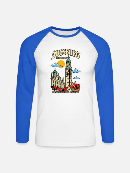 Augsburg Perlachturm von oben - Unisex Baseballshirt langarm - Weiß/Royalblau