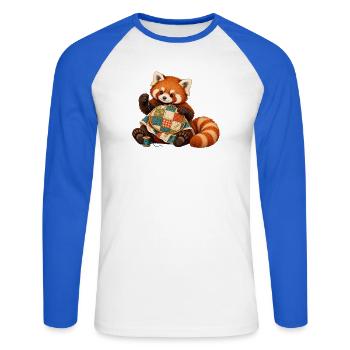 Roter Panda quiltet von Hand - Unisex Baseballshirt langarm - Weiß/Royalblau - Vorne - Nik (191cm)