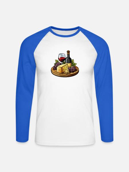 Wein und Käse - Unisex Baseballshirt langarm - Weiß/Royalblau