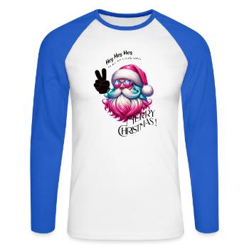 Weihnachtsmann - Fröhliche Weihnachten - Design3 - Unisex Baseballshirt langarm - Weiß/Royalblau - Vorne - Nik (191cm)