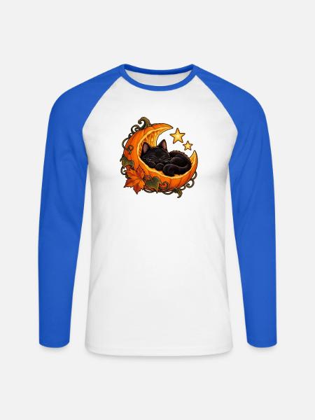 Mondbeschienene Kürbiskatze - Unisex Baseballshirt langarm - Weiß/Royalblau