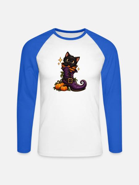 Katze im Hexenstiefel - Unisex Baseballshirt langarm - Weiß/Royalblau