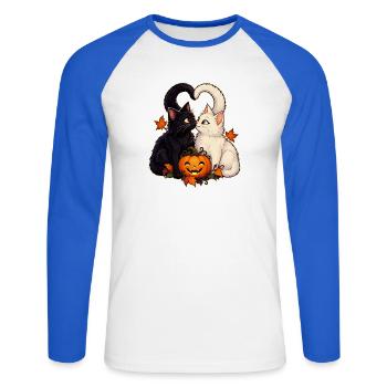 Zwei Katzen und ein Kürbis - Unisex Baseballshirt langarm - Weiß/Royalblau - Vorne - Nik (191cm)