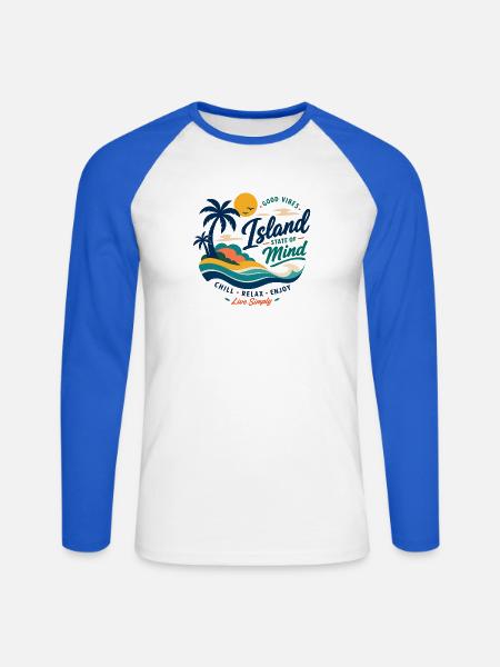 Island Mind – Gute Vibes Insel - Unisex Baseballshirt langarm - Weiß/Royalblau