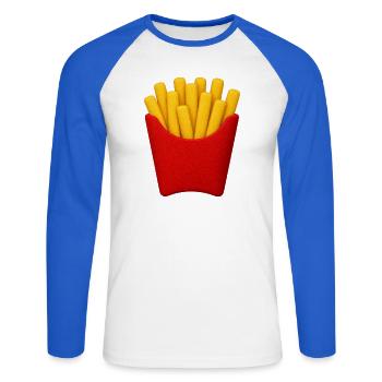 Pommes Frites Cartoon Muster - Unisex Baseballshirt langarm - Weiß/Royalblau - Vorne - Nik (191cm)