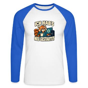 Ich hab’s neu gestartet – IT-Support Admin Spruch - Unisex Baseballshirt langarm - Weiß/Royalblau - Vorne - Nik (191cm)