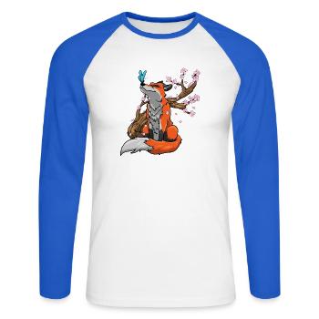 Fuchs Kirschblüten - Unisex Baseballshirt langarm - Weiß/Royalblau - Vorne - Nik (191cm)
