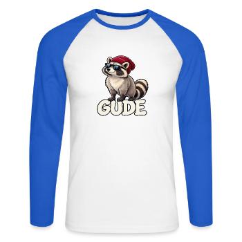 Raccoon Gude mit Sonnenbrille - Unisex Baseballshirt langarm - Weiß/Royalblau - Vorne - Nik (191cm)
