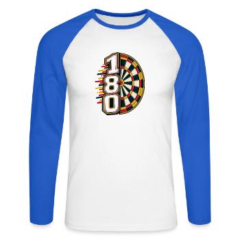 180 Dartboard Kraftgrafik - Unisex Baseballshirt langarm - Weiß/Royalblau - Vorne - Nik (191cm)