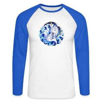 Lunar Spirit Fox - Unisex Baseballshirt langarm - Weiß/Royalblau - Vorne - Nik (191cm)