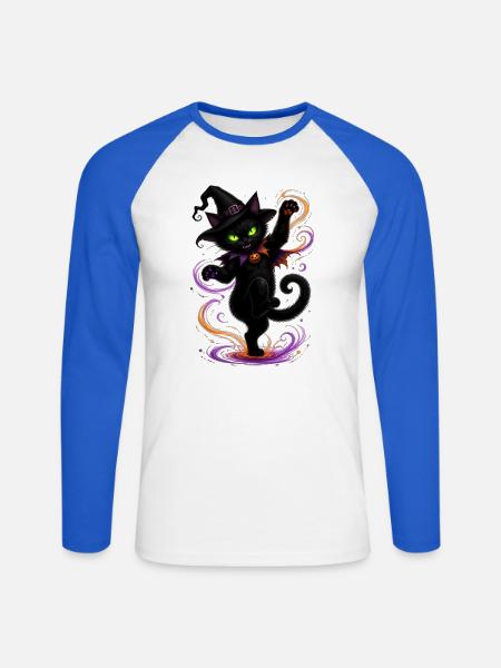 Halloween black cat dancing - Unisex Baseballshirt langarm - Weiß/Royalblau