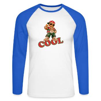Cooles Lebkuchenmännchen mit COOL-Schriftzug - Unisex Baseballshirt langarm - Weiß/Royalblau - Vorne - Nik (191cm)